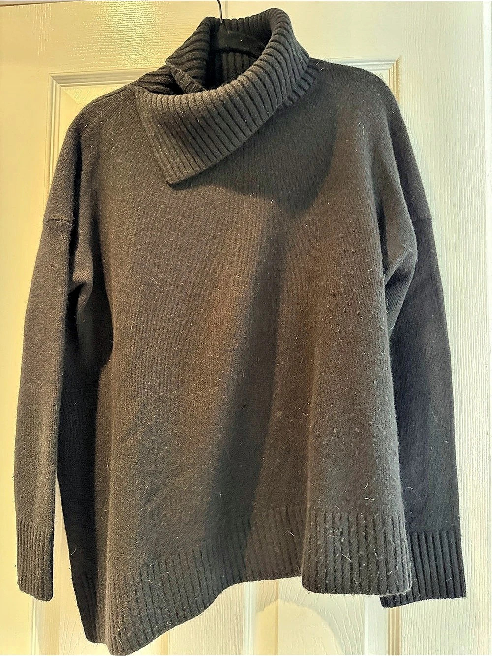 AllSaints Cashmere Cowl Neck asymmetrical Sweater in Black Size Medium